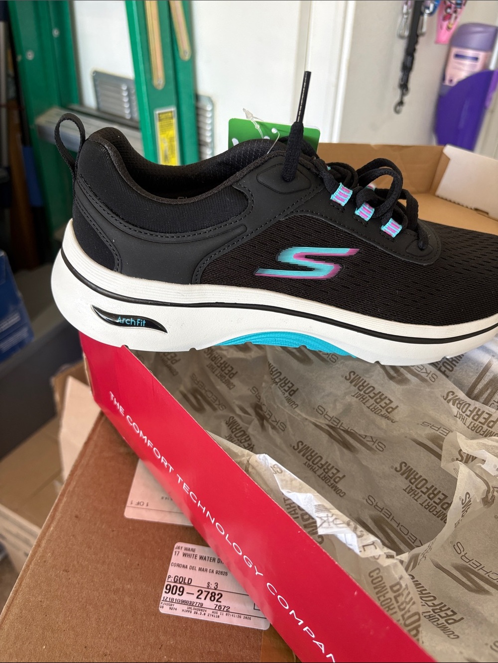 Skechers Women's Black Athletic Sneakers with Teal and Pink Accents